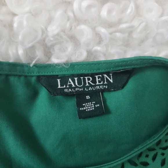 Ralph Lauren S Laser Cut Green Women Top Bell Sleeve Eyelet Blouse Casual Office - Picture 6 of 12